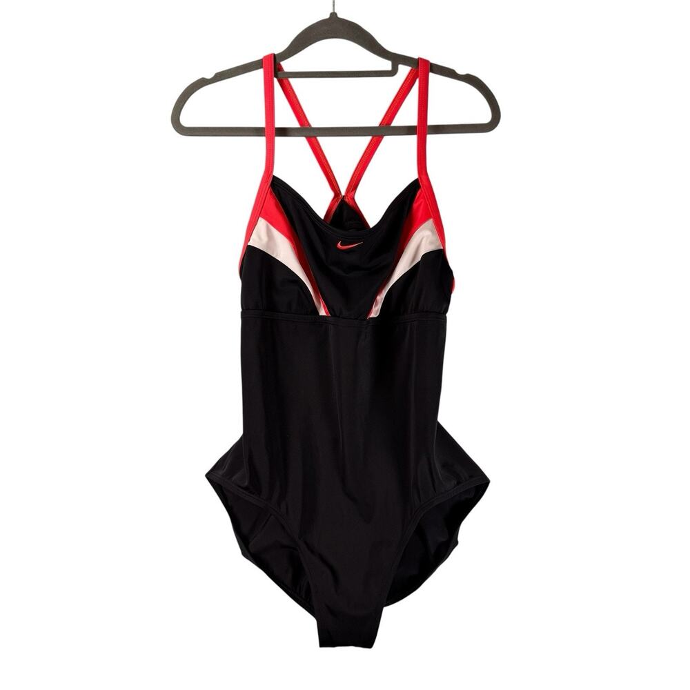 VTG Y2k Nike Colorblock SIZE MEDIUM One Piece Swimsuit Racerback Black Red Women
